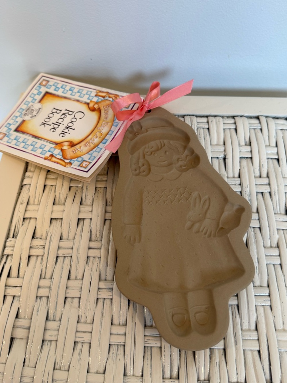 Girl with Bunny Shaped Brown Bag Cookie Art Mold with Recipe Book